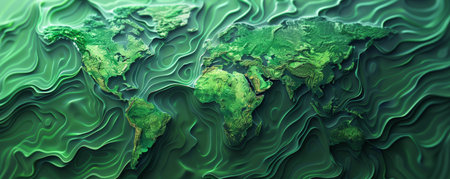 Green topographic world map with contour lines, abstract designの素材