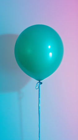 Green balloon on gradient pink and blue background, studio shot. Celebration and minimalistic conceptの素材