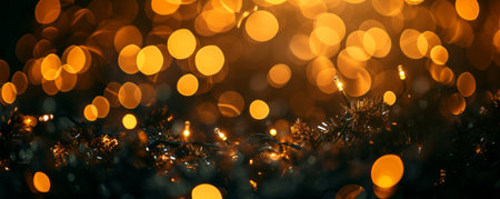 Festive bokeh with warm lights and decorations, holiday ambiance. Christmas and New Year celebration conceptの素材