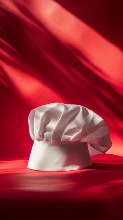 White chef hat on red backgroundの素材