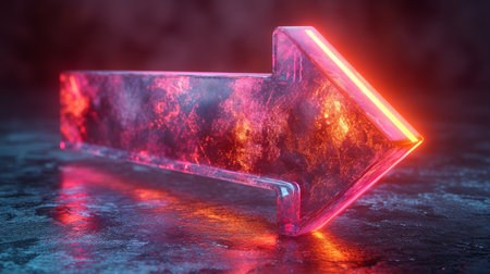 Glowing neon arrow on reflective surface, futuristic designの素材