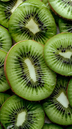 Close-up of fresh sliced kiwi fruitの素材