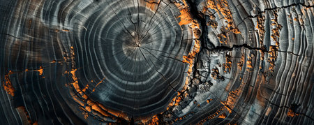 Close-up of burnt tree stump with cracks and age ringsの素材