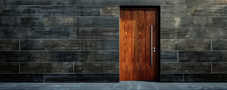 Modern building with wooden door, architectural detailの素材