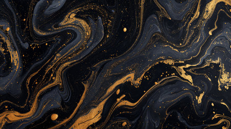 Abstract black and gold marble texture, fluid art background. Modern art and design conceptの素材