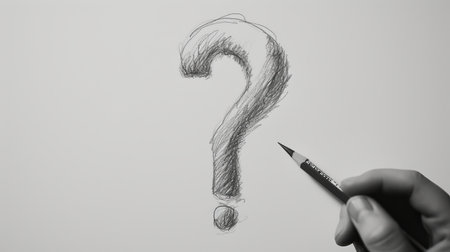 Hand drawing a question mark with pencil, black and white sketchの素材