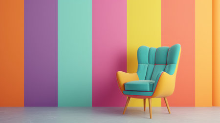 Colorful armchair against vibrant striped wall, modern design and interior conceptの素材