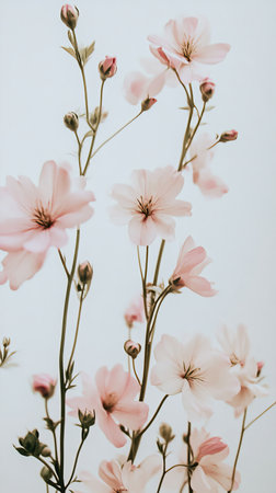 Delicate pink flowers on a light backgroundの素材