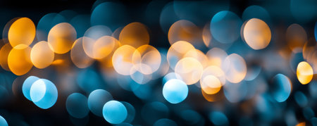 Abstract bokeh lights in blue and orange, blurred glowing circles. Night lights conceptの素材