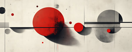 Abstract composition with red and gray circles on a white background, modern geometric art conceptの素材