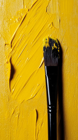 Yellow paint brush stroke with black brush, vibrant art conceptの素材