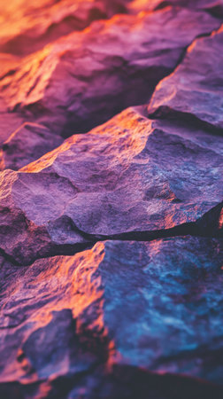 Colorful rock formation in sunset light, close-up view. Natural texture and geology conceptの素材