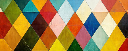 Colorful geometric pattern with painted wooden blocks, artistic design conceptの素材