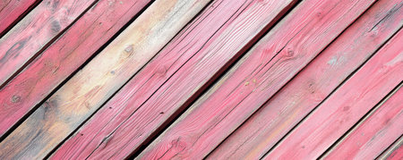 Wooden planks in diagonal arrangement with faded red paintの素材