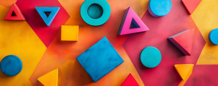Colorful geometric shapes on vibrant background, abstract art conceptの素材