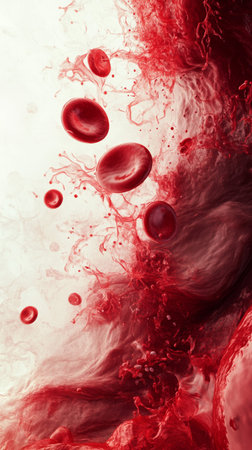 Red blood cells in artistic swirl, dynamic flow. Medical and health conceptの素材