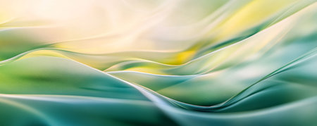 Abstract green and yellow wave pattern, soothing background. Artistic elegance and tranquility conceptの素材
