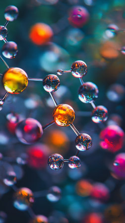 colorful molecular structure with blurred background, scientific conceptの素材