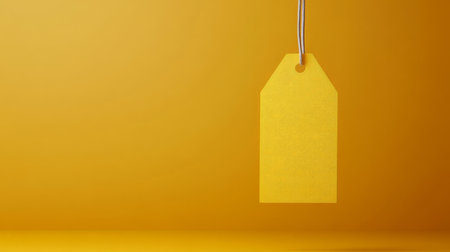 yellow price tag hanging on a yellow background, minimalistic design conceptの素材
