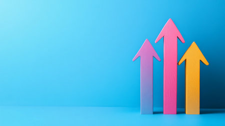 colorful 3d arrows pointing upward on blue backgroundの素材