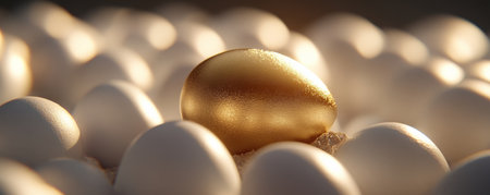 Golden egg among white eggs, standout conceptの素材