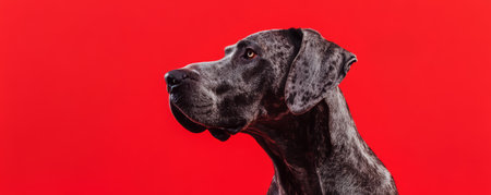 Great dane dog profile on vibrant red background, studio shotの素材