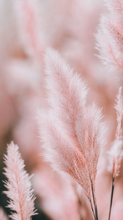 Pink pampas grass close-up with blurred backgroundの素材