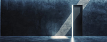 dark room with open door and light beam, minimalist architecture conceptの素材