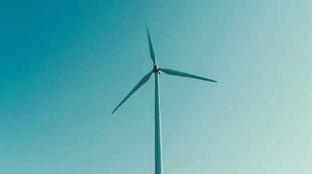 Wind turbine against clear blue sky, renewable energy conceptの素材