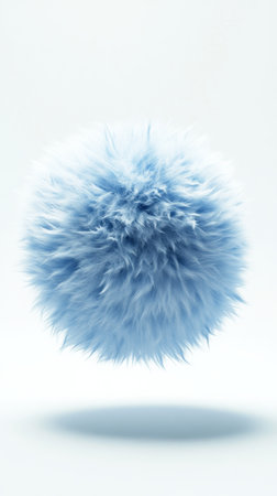 Floating fluffy blue sphere on white background, abstract art conceptの素材