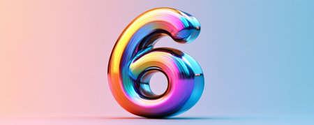 Colorful chrome number six on gradient backgroundの素材