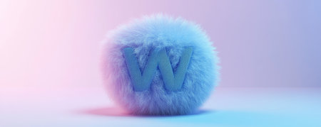 Fluffy blue sphere with letter W on gradient backgroundの素材