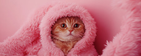 Kitten wrapped in fluffy pink blanketの素材
