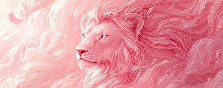 Majestic pink lion in swirling clouds, fantasy art. Inspirational and serene conceptの素材