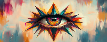 Colorful eye with abstract geometric spikes, surreal art conceptの素材