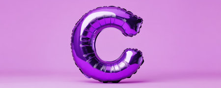 Purple letter C balloon on a pink backgroundの素材