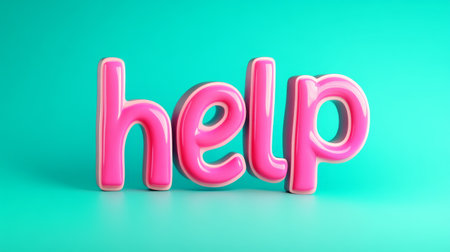 Pink bubble text spelling help on turquoise backgroundの素材