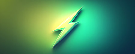 Lightning bolt design with a gradient green background, symbol of energy and power conceptの素材