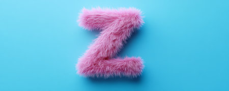 Pink fluffy letter z on blue background, playful and creative conceptの素材