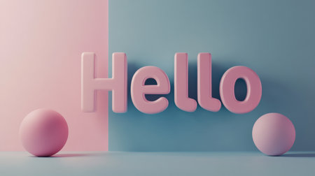 3d hello text with pastel pink and blue background, modern design conceptの素材
