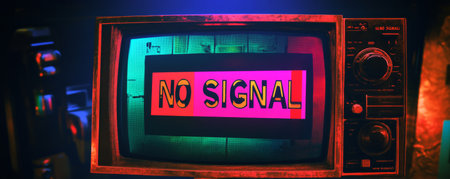 Retro television with no signal screen displaying vibrant colors, vintage technology conceptの素材