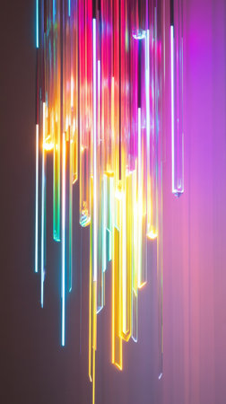 abstract installation of colorful neon lightsの素材