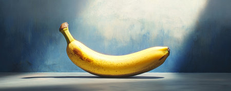 Yellow banana on a textured surface with soft light, conceptual still life photographyの素材