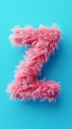 Furry pink letter z on turquoise background, playful typography design conceptの素材