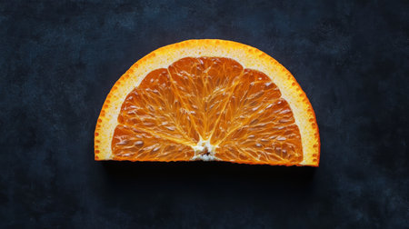 Half slice of orange on a dark textured background, citrus freshness conceptの素材