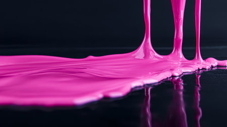 Pink paint flowing over dark surface, close-up artistic conceptの素材