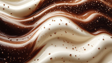 Swirls of dark and white chocolate with droplets. Confectionery art and texture conceptの素材