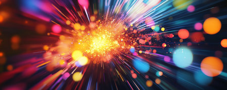 colorful light burst with bokeh effect, dynamic energy conceptの素材