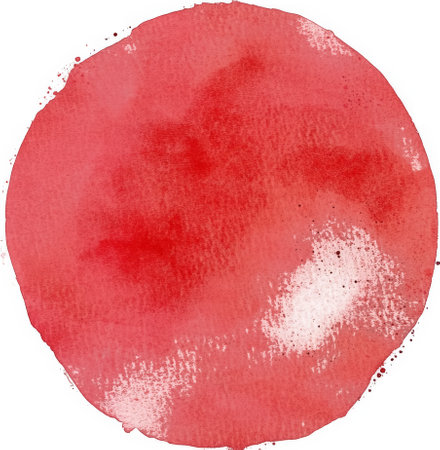 Red watercolor circle with textured details on transparent backgroundの素材