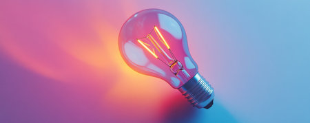 Light bulb on pastel background with warm and cool lighting, innovation and creativity conceptの素材